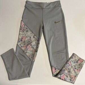 Nike Dri Fit Leggings Youth XL‎ New Gray Floral Girly Athleticore Gym Girl